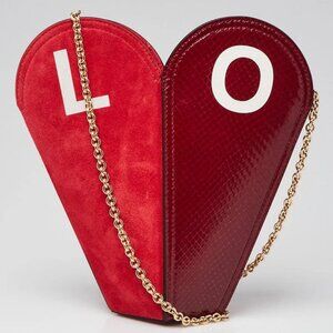 Gucci Red/Pink Leather and Python Valentines Day Small Heart Bag